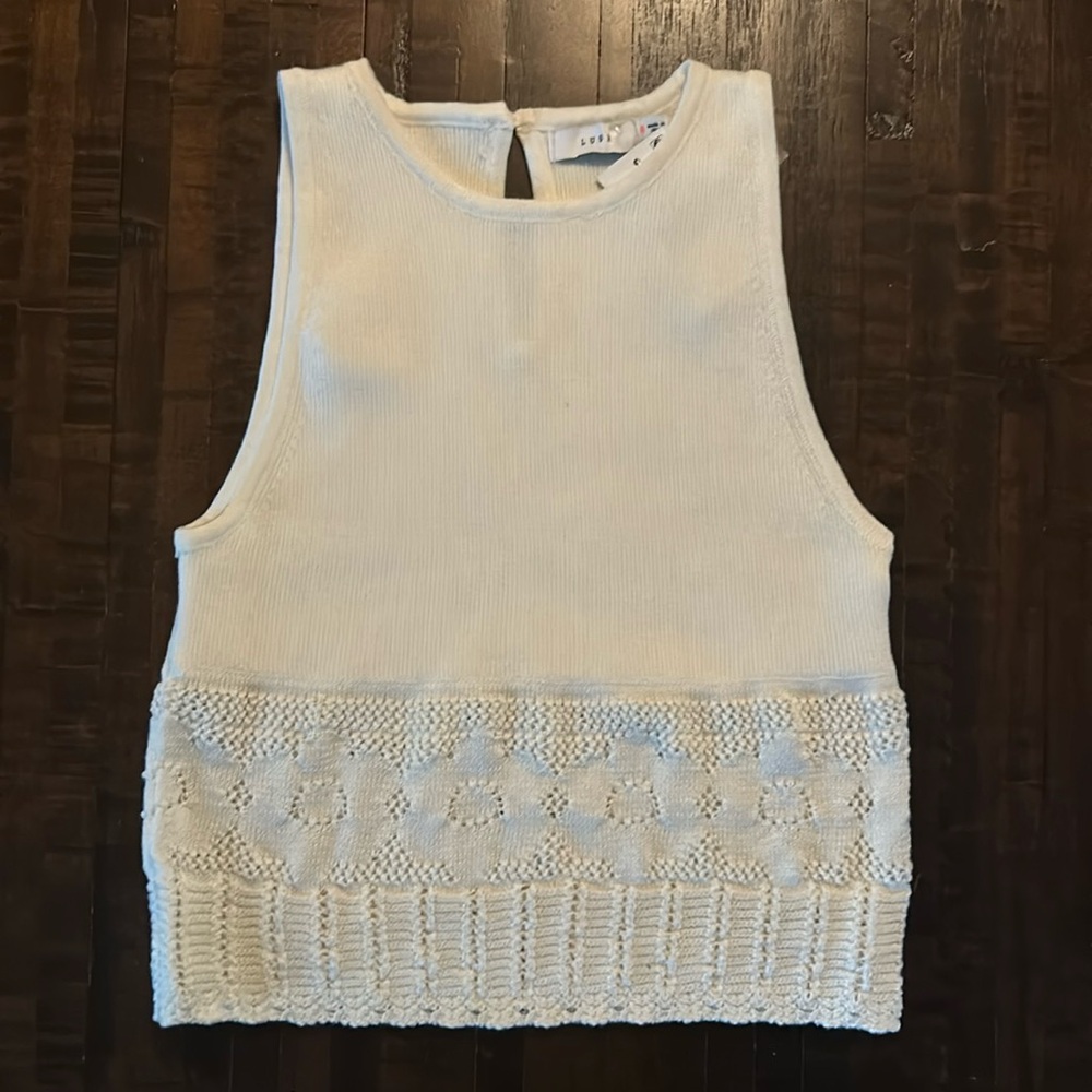 NWT Ivory Sleeveless Sweater with patterned trim